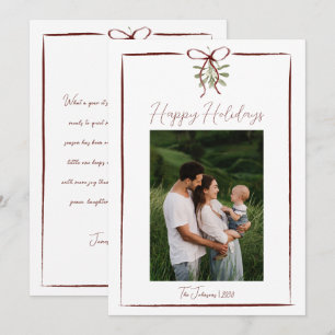 Invitation Joyeuses fêtes Main Rouge Tirée Bow Winter Photo