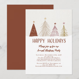 Invitation Joyeuses Fêtes Soirée de Noël Arbres Élégants Chic