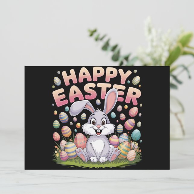 Invitation Joyeuses Pâques 2025  Œufs Lapin Mignon (Debout devant)