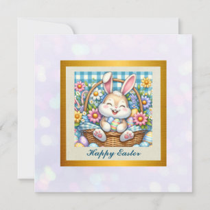 Invitation Joyeuses Pâques avec un lapin mignon, des œufs et 