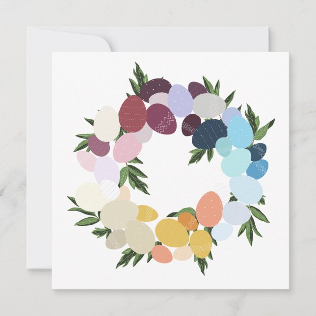 Invitation Joyeuses Pâques. Couronne de vacances vintage.  (Devant)