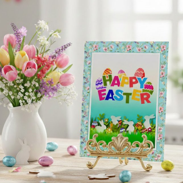 Invitation Joyeuses Pâques Fleur et Lapin de Jardin Style 3D (Créateur téléchargé)