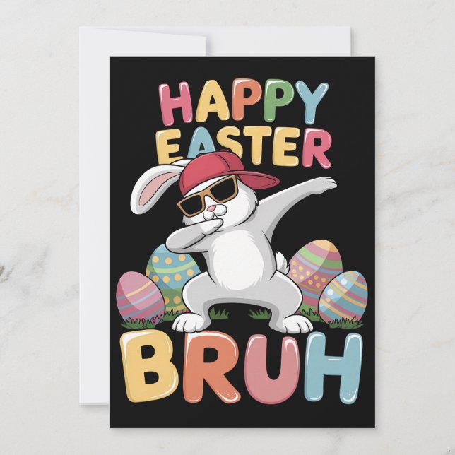 Invitation Joyeuses Pâques Frangin Frère Lapin Rigolo qui Dab (Devant)