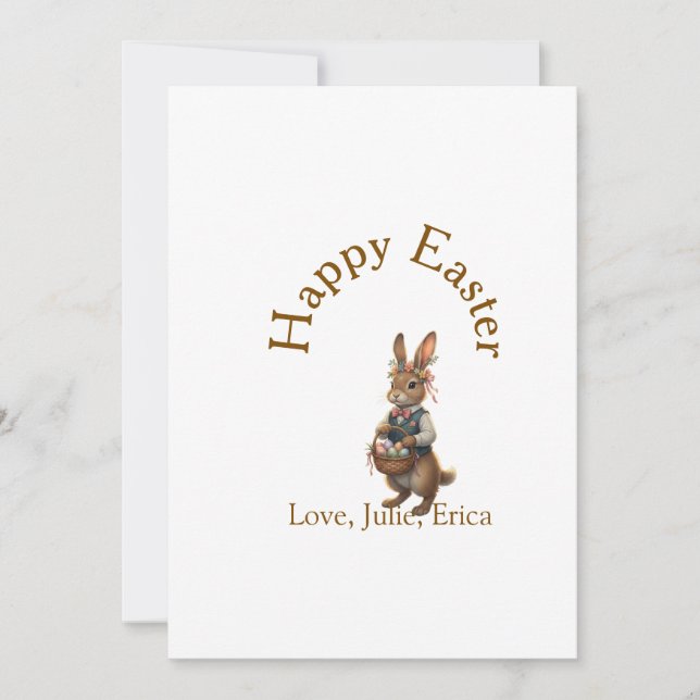 Invitation Joyeuses Pâques lapin brun avec oeufs amour ajoute (Devant)