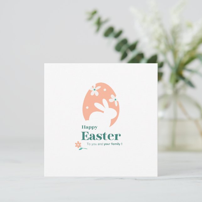 Invitation Joyeuses Pâques – Lapin & Œuf Décor Floral (Debout devant)