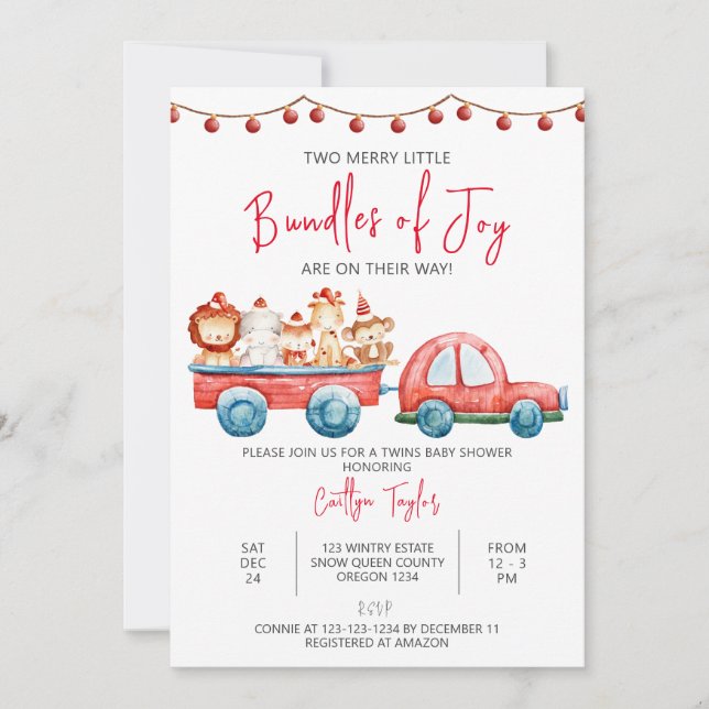 Invitation Joyeuses petites paniers de joie, Baby shower jume (Devant)