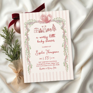 Invitation Joyeuses Rayures de Petit Ruban Rouge de Noël Baby
