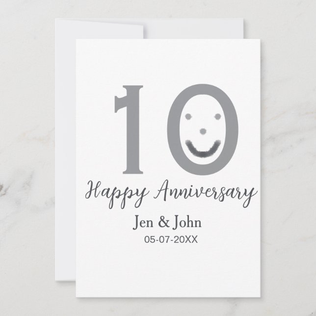 Invitation Joyeux 10e anniversaire nom date gris emoji gras (Devant)