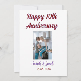 Invitation Joyeux 10e anniversaire photo mariage nom du coupl