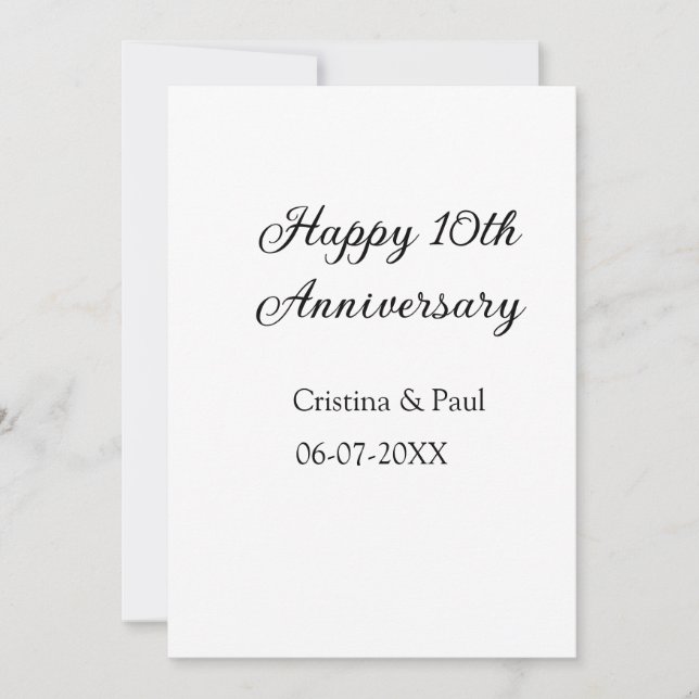 Invitation Joyeux 10e anniversaire simple nom de mariage mini (Devant)