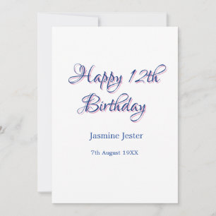 Invitation joyeux 12ème anniversaire bleu rose nom date simpl