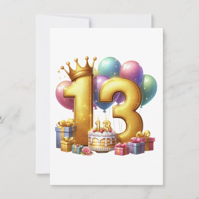 Invitation Joyeux 13e anniversaire (Devant)