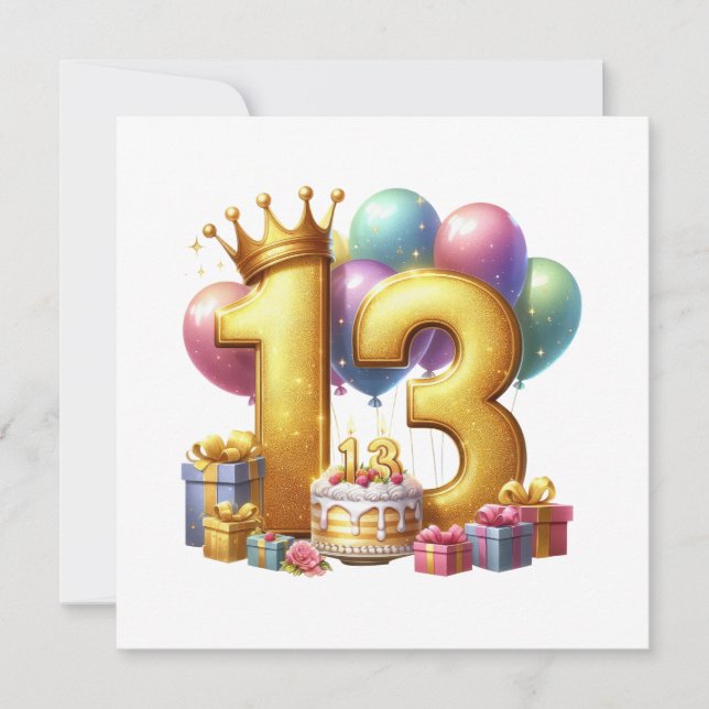 Invitation Joyeux 13e anniversaire (Devant)