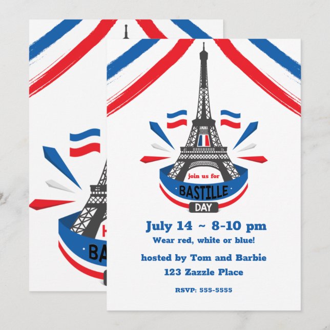 Invitation Joyeux 14 juillet Tour Eiffel (Devant / Derrière)