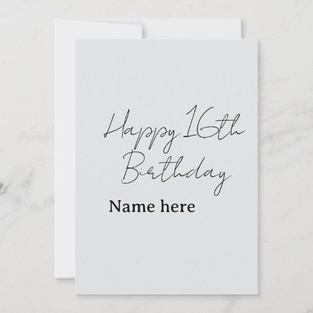 Invitation Joyeux 16e anniversaire nom date gris noir calligr (Devant)