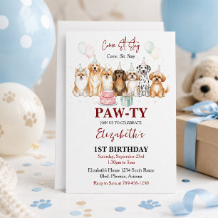 Invitation Joyeux 1er anniversaire au garçon chiot mignon C