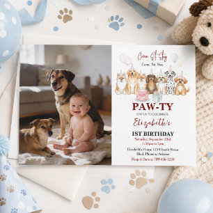 Invitation Joyeux 1er anniversaire au petit garçon au chiot m