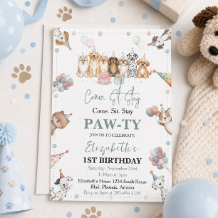 Invitation Joyeux 1er anniversaire au petit garçon au chiot m