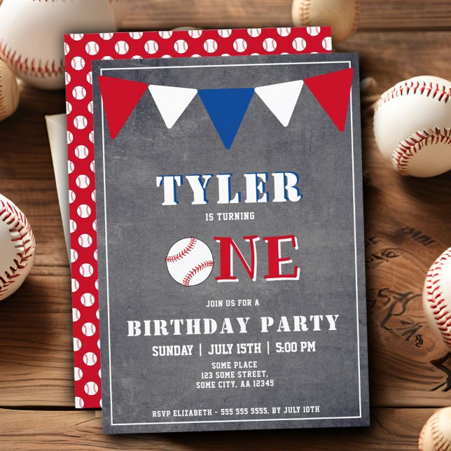 Invitation Joyeux 1er anniversaire de baseball sur tableau no (Créateur téléchargé)
