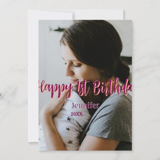 Invitation Joyeux 1er anniversaire enfant bébé mère rouge ora (Devant)