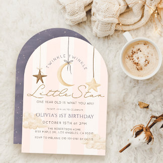 Invitation Joyeux 1er Anniversaire Fille Rayures Roses Twinkl