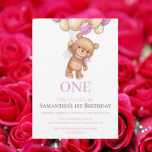 Invitation joyeux 1er anniversaire ours en peluche