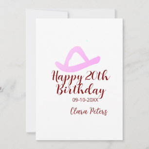 Invitation Joyeux 20e anniversaire fille cowboy rose nom date