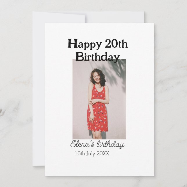 Invitation Joyeux 20e anniversaire photo moderne simple (Devant)