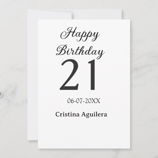 Invitation Joyeux 21e anniversaire lettre gras nom simple min (Devant)