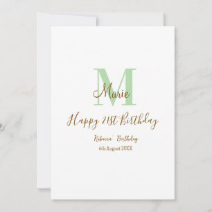 Invitation Joyeux 21e anniversaire vert ajouter nom monogramm