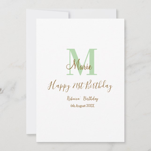 Invitation Joyeux 21e anniversaire vert ajouter nom monogramm (Devant)