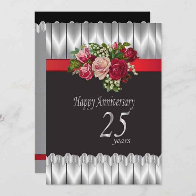 Invitation Joyeux 25 ans de mariage d'argent (Devant / Derrière)