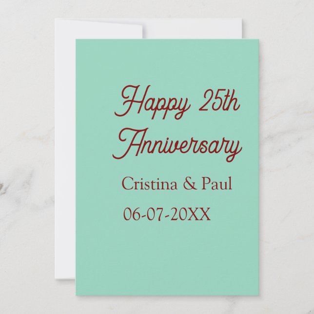 Invitation Joyeux 25e anniversaire vert mauve pastel boho rét (Devant)