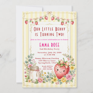 Invitation Joyeux 2e anniversaire petite fille aux fruits rou