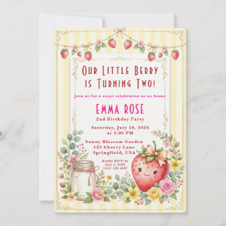 Invitation Joyeux 2e anniversaire petite fille aux fruits rou