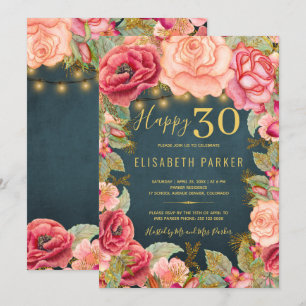 Invitation Joyeux 30 floral chic élégant 30e anniversaire fêt