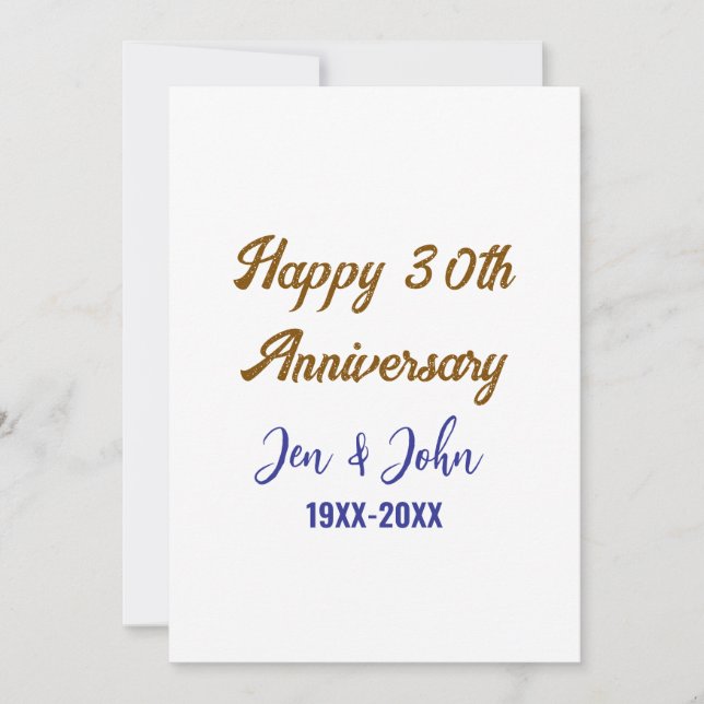 Invitation Joyeux 30e anniversaire de mariage royal bleu or s (Devant)