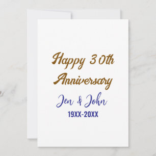 Invitation Joyeux 30e anniversaire de mariage royal bleu or s