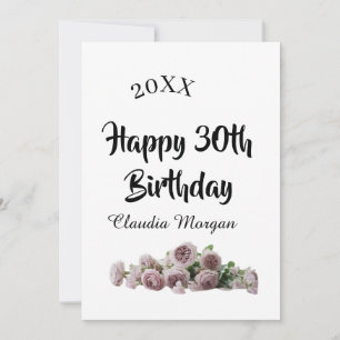Invitation Joyeux 30e anniversaire rose blanc mauve floral no