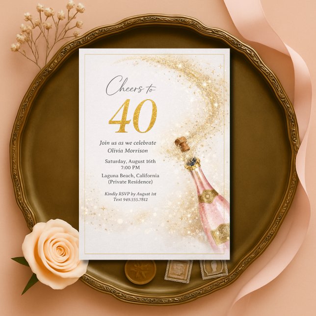 Invitation Joyeux 40e Anniversaire Champagne Rose Gold (Créateur téléchargé)