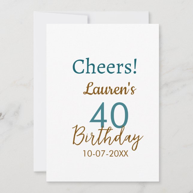 Invitation Joyeux 40e anniversaire nom date marron turquoise  (Devant)