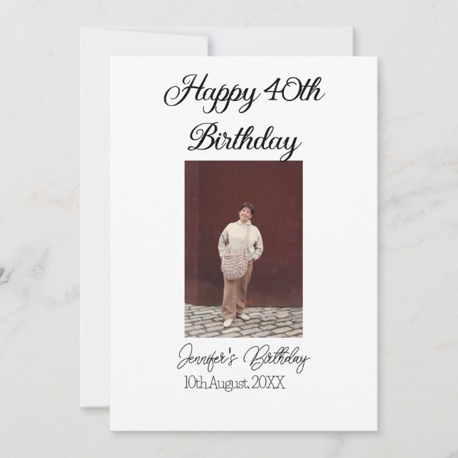 Invitation Joyeux 40e anniversaire photo moderne simple (Devant)