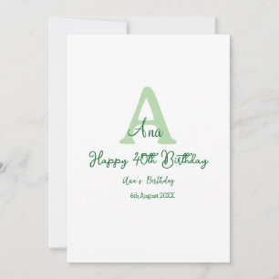 Invitation Joyeux 40e anniversaire vert ajouter nom monogramm