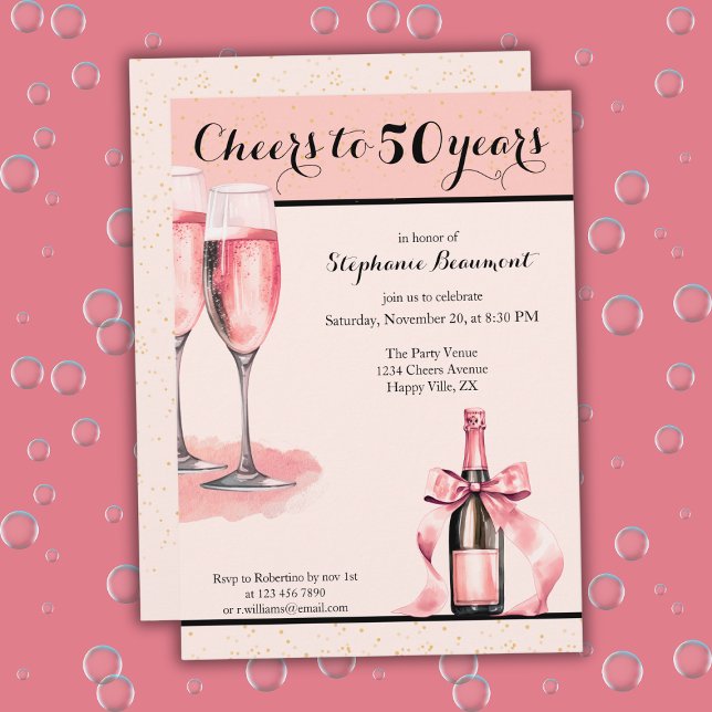 Invitation Joyeux 50 ans Anniversaire Champagne Rose (Créateur téléchargé)
