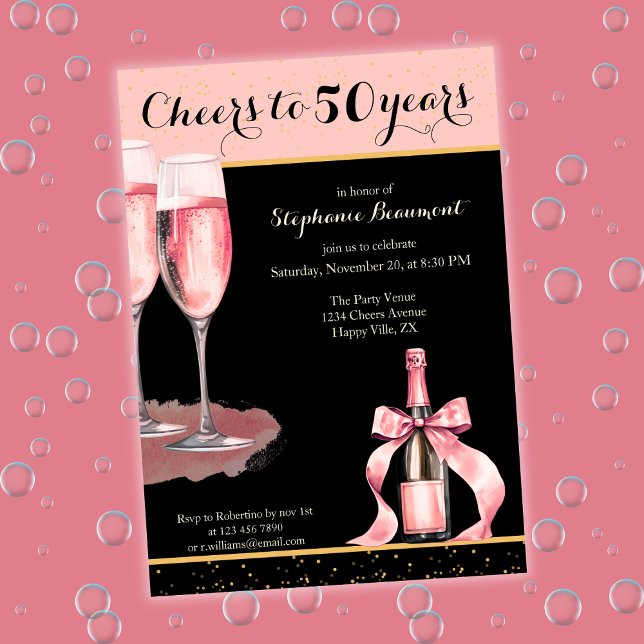 Invitation Joyeux 50 ans Champagne noir Anniversaire (Créateur téléchargé)
