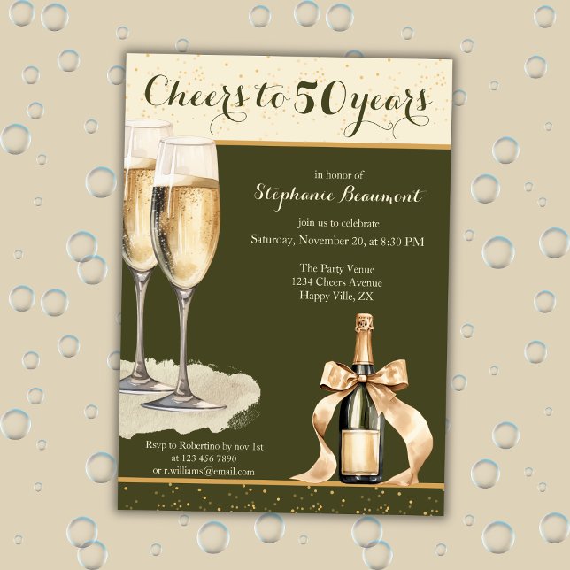 Invitation Joyeux 50 ans Champagne Vert Anniversaire (Créateur téléchargé)