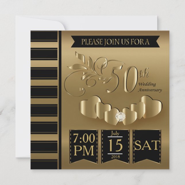 Invitation Joyeux 50e anniversaire de Mariage d'or (Devant)