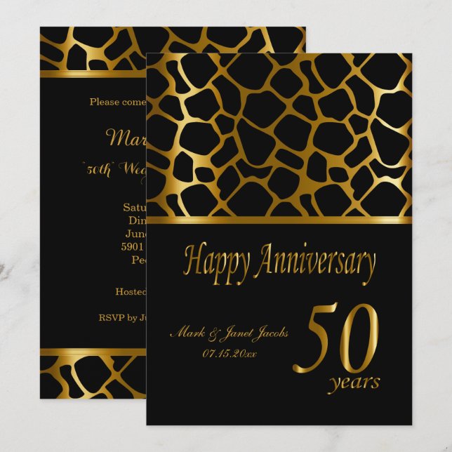 Invitation Joyeux 50e anniversaire d'or | Motif Giraffe (Devant / Derrière)