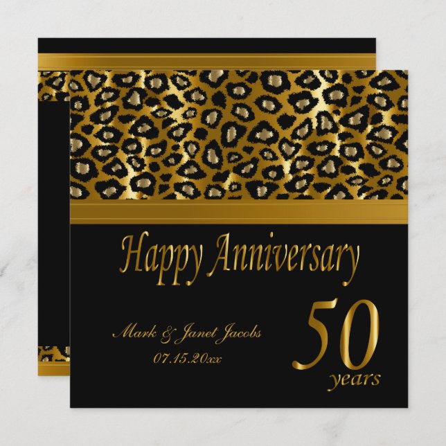 Invitation Joyeux 50e anniversaire d'or | Motif Leopard (Devant / Derrière)