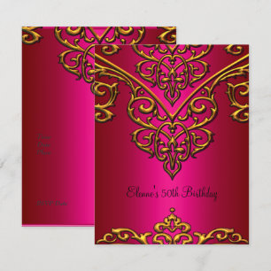 Invitation Joyeux 50e anniversaire en or sur fond rose riche